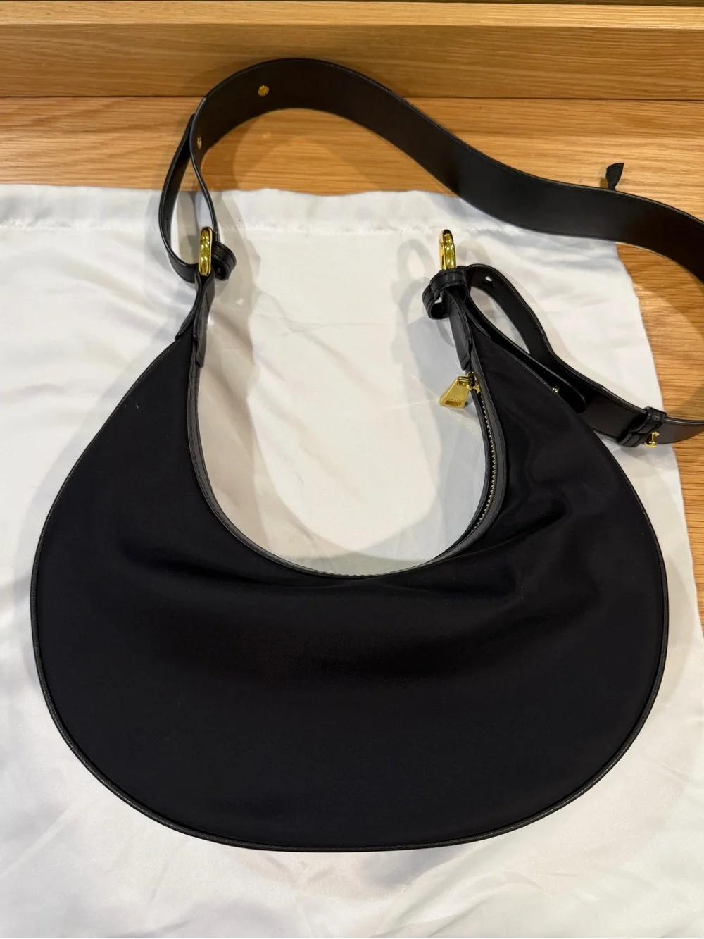 JW PEI Black Crescent Shoulder Bag with Gold Hardware